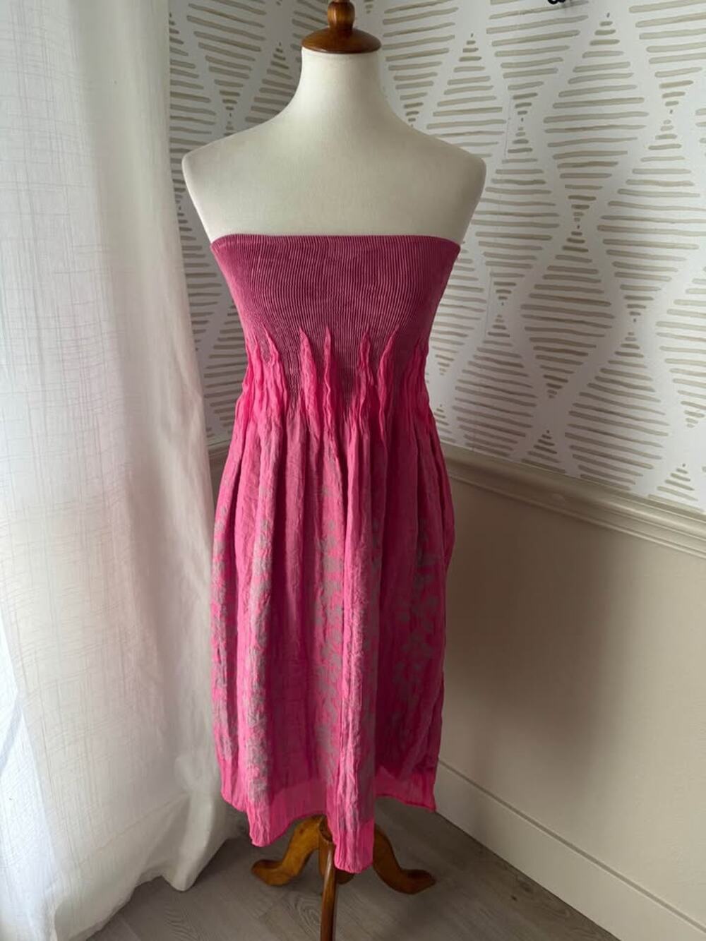 Anthropologie Lapis OS Pink Strapless Convertible Smocked Midi Dress  Maxi Skirt